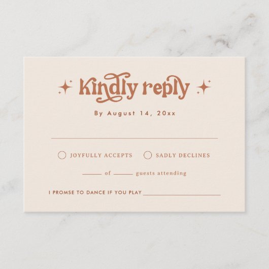 レトロウェディング招待、テラコッタボホ エンクロージャーカード (正面)