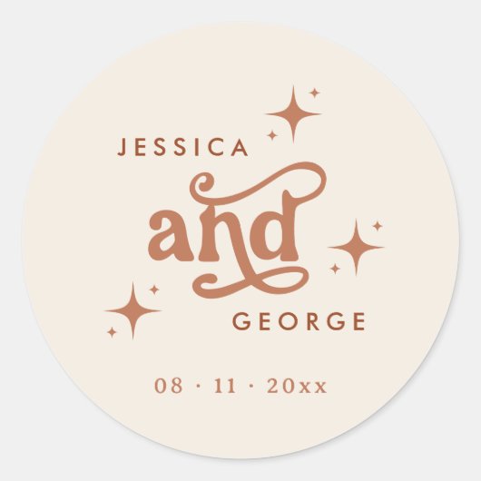 レトロウェディング テラコッタ ボホ ラウンドシール (正面)