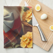 レトロウェルシュコーギーカーディガン絵を描ズ キッチンタオル (四つ折り)