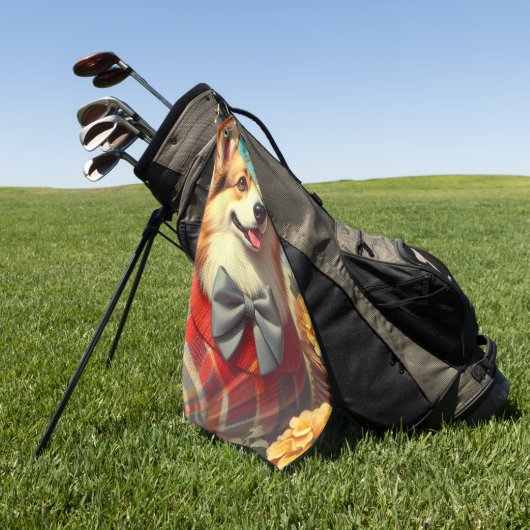 レトロウェルシュコーギーカーディガン絵を描ズ ゴルフタオル (グリーン)