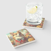 レトロウェルシュコーギーカーディガン絵を描ズ ストーンコースター (横)