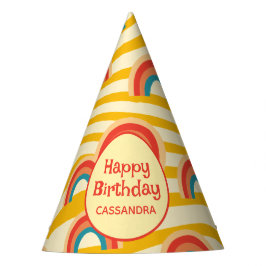 レトロウェーファンキーブレインボーグルーヴィカラフルパーティーハット パーティーハット