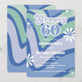 レトロウェーブのダイジー グルービー 60歳 青い誕生日 招待状 (正面/裏面)