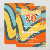 レトロウェーブのダイジー グルービー 70歳のグリーンバースデー 招待状 (正面/裏面)