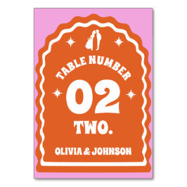 レトロウェーブアーチピンク&オレンジカップルフォト テーブルナンバー