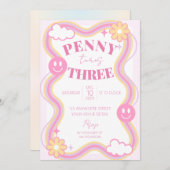 レトロウェーブキッズガールズバースデーパーティー招待状 招待状 (正面/裏面)