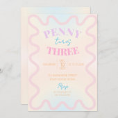 レトロウェーブキッズガールズバースデーパーティー招待状 招待状 (正面/裏面)