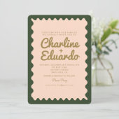 レトロウェーブグリーンピンクゴールデン結婚ズ 招待状 (スタンド正面)