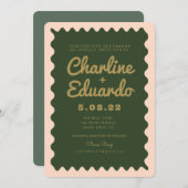 レトロウェーブグリーンピーチゴールデン結婚ズ 招待状 (正面/裏面)