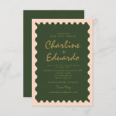 レトロウェーブグリーンピーチパステル結婚式招待状 招待状 (正面/裏面)