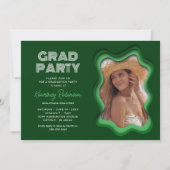 レトロウェーブグリーン写真卒業パーティー 招待状 (正面)
