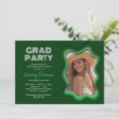 レトロウェーブグリーン写真卒業パーティー 招待状 (スタンド正面)