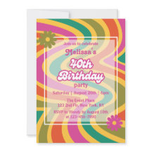 レトロウェーブグルービーフラワーパープル40歳の誕生日