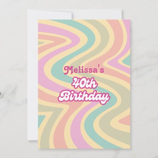 レトロウェーブグルービーフラワーパープル40歳の誕生日 招待状 (裏面)