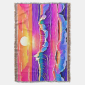 レトロウェーブサンセットセレニティ スローブランケット (正面縦)