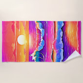 レトロウェーブサンセットセレニティ ビーチタオル (正面)