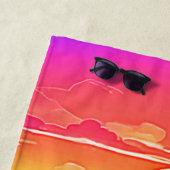 レトロウェーブサンセットセレニティ ビーチタオル (インサイチュ)