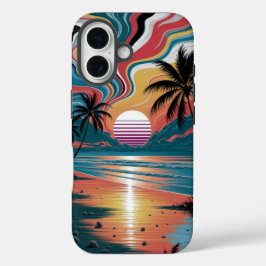 レトロウェーブサンセット iPhone 16ケース