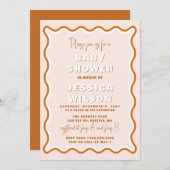 レトロウェーブテラコッタベビー男女兼用ブシャワー 招待状 (正面/裏面)