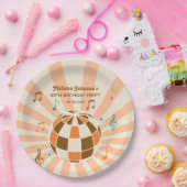 レトロウェーブディスコボールミュージカルオレンジ誕生日 ペーパープレート (パーティー)