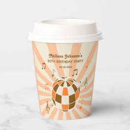 レトロウェーブディスコボールミュージカルオレンジ誕生日 紙コップ