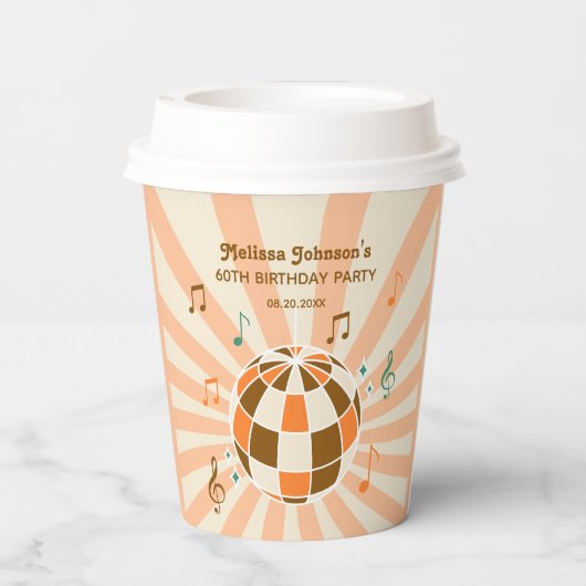 レトロウェーブディスコボールミュージカルオレンジ誕生日 紙コップ (裏面)