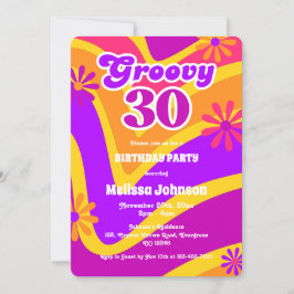 レトロウェーブデイジーGroovy 30thオレンジ誕生日 招待状