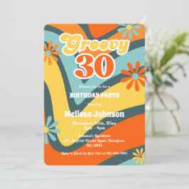 レトロウェーブデイジーGroovy 30thグリーン誕生日 招待状