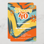 レトロウェーブデイジーGroovy 40thグリーン誕生日 招待状 (正面/裏面)
