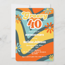 レトロウェーブデイジーGroovy 40thグリーン誕生日 招待状
