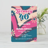 レトロウェーブデイジーGroovy 40thバブルガム誕生日 招待状 (スタンド正面)