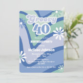 レトロウェーブデイジーGroovy 40thブルー誕生日 招待状 (スタンド正面)