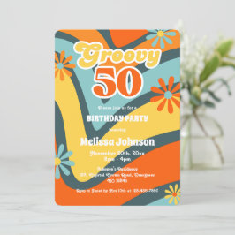 レトロウェーブデイジーGroovy 50thグリーン誕生日 招待状
