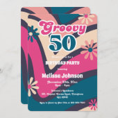 レトロウェーブデイジーGroovy 50thバブルガム誕生日 招待状 (正面/裏面)