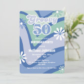 レトロウェーブデイジーGroovy 50thブルー誕生日 招待状 (スタンド正面)