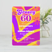 レトロウェーブデイジーGroovy 60thオレンジ誕生日 招待状 (スタンド正面)