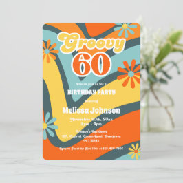 レトロウェーブデイジーGroovy 60thグリーン誕生日 招待状