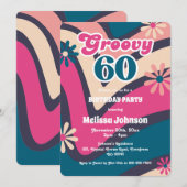 レトロウェーブデイジーGroovy 60th Bublegum誕生日 招待状 (正面/裏面)