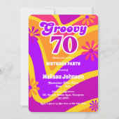 レトロウェーブデイジーGroovy 70thオレンジ誕生日 招待状 (正面)