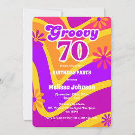 レトロウェーブデイジーGroovy 70thオレンジ誕生日 招待状
