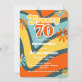 レトロウェーブデイジーGroovy 70thグリーン誕生日 招待状 (正面)