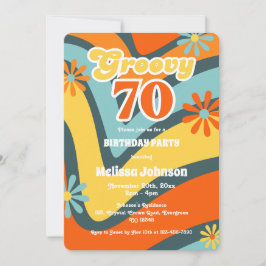 レトロウェーブデイジーGroovy 70thグリーン誕生日 招待状