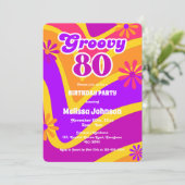 レトロウェーブデイジーGroovy 80thオレンジ誕生日 招待状 (スタンド正面)