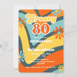 レトロウェーブデイジーGroovy 80thグリーン誕生日 招待状