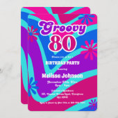 レトロウェーブデイジーGroovy 80th紫誕生日 招待状 (正面/裏面)