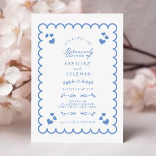 レトロウェーブドードル手書きリハーサルディナー 招待状