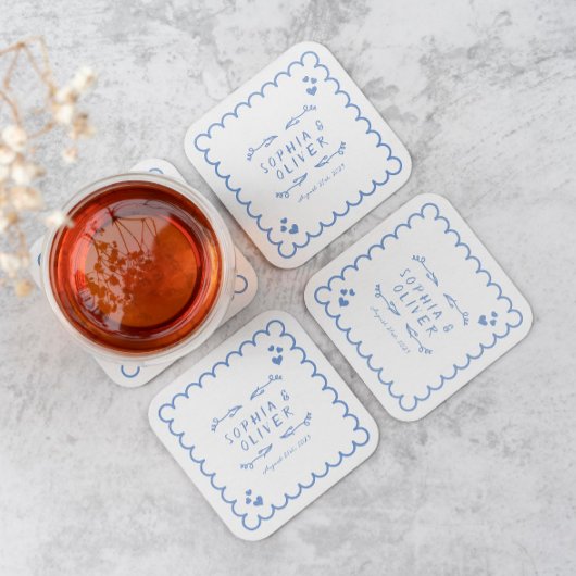 レトロウェーブド図解入りの、写真付きのル書ハンド結婚ズ スクエアペーパーコースター