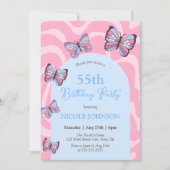 レトロウェーブバタフライピンクブルー誕生日 招待状 (正面)