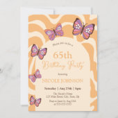 レトロウェーブバタフライピーチオレンジ誕生日 招待状 (正面)