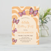 レトロウェーブバタフライピーチオレンジ誕生日 招待状 (スタンド正面)